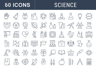 Wall Mural - set vector flat line icons science