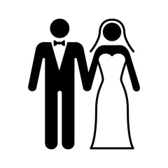 A couple getting married at a wedding ceremony flat icon for marriage apps and websites 