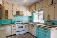 Abandoned Blue And White Kitchen Dirty Creepy And Scary