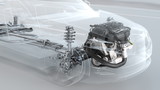 City car structure overview during driving. 3d illustration