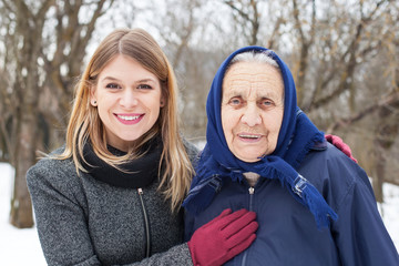 Poster - Elderly woman with her caretaker