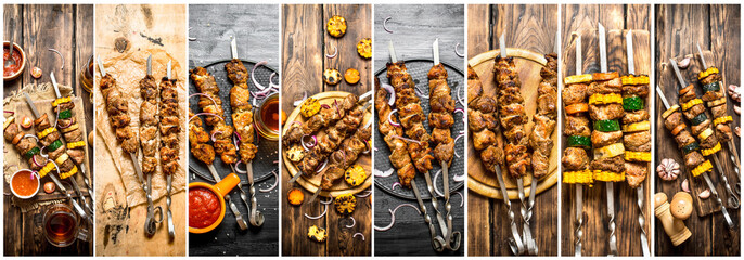 Wall Mural - Food collage of shish kebab .