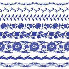 Wall Mural - Chinese porcelane seamless borders vector set.