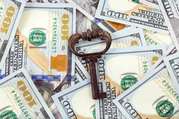 Wall Mural - old key on money background