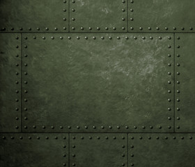 Wall Mural - military green metal armor background with rivets