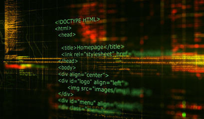 Aufkleber - HTML code programming software background/Programming code abstract technology background of software developer and Computer script.