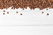 Blank empty white wood space inside coffee grains texture.