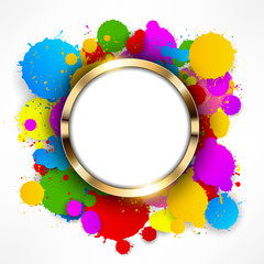 Wall Mural - Round gold ring on colorful splashes background Vector Illustration