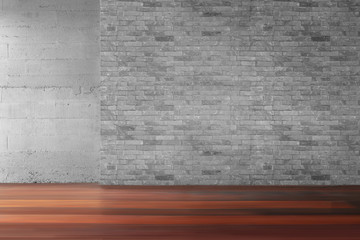 Wall Mural - Living room brick wall old wooden floor in empty interrior