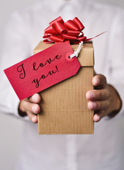 Sticker - man with gift with text I love you