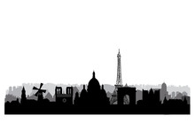 Paris Skyline. Paris Cityscape With Famous Landmarks And Buildings. Travel France Background