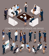 Wall Mural - business people isometric set to create his illustrations meeting with men and women in corporate at