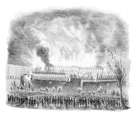 Poster - Fire of the Tower of London, vintage engraving.