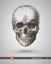 Vector Scull. Dot, Point. On A White Background. Graphical Illustration Of Pointillism. Music Party. Hand Drawing.
