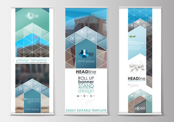 Wall Mural - set of roll up banner stands, flat templates, geometric style, business concept, corporate vertical 