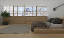 Modern Bedroom Interior With Japanese Style-3d Rendering
