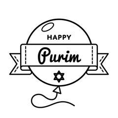 Wall Mural - Happy Purim carnival emblem isolated vector illustration on white background. 12 march jewish traditional holiday event label, greeting card decoration graphic element