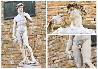 Wall Mural - The famous statue of Michelangelo's David in Florence, Italy; photo collage.