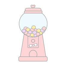 Cute Pink Cartoon Gumball Machine Vector Illustration Isolated On White Background

