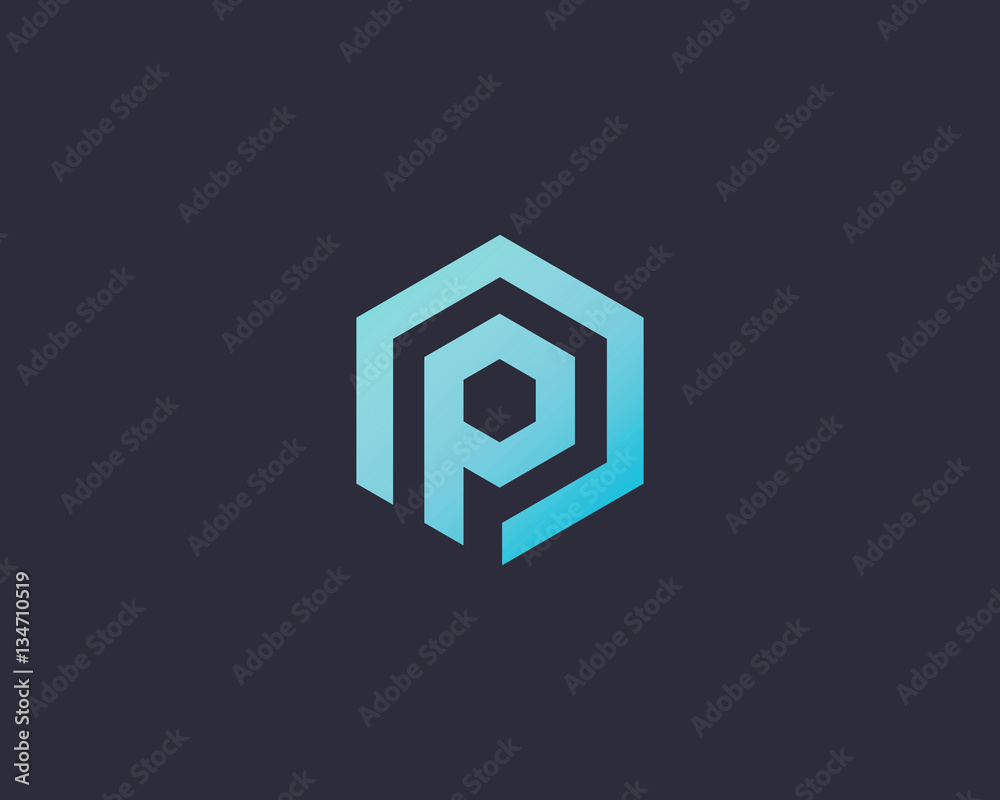 Abstract letter p vector logotype. Line hexagon creative simple logo ...