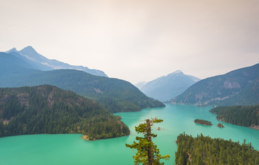 scene in Diablo dam landscape when on a day in North Cascade nat