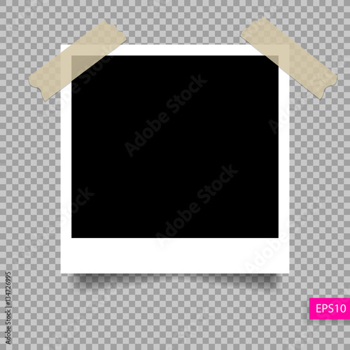 Fotografie, Obraz retro polaroid photo frame template on sticky tape pin