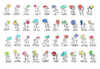 Wall Mural - set of 40 hand drawing sketch human smile stick figure with diff