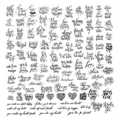 Wall Mural - mega set of 100 black and white hand written lettering about lov