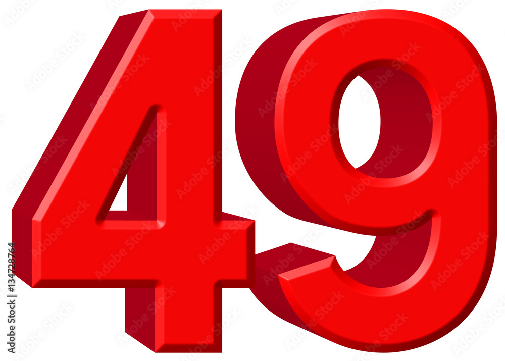 Numeral 49, forty nine, isolated on white background, 3d render 