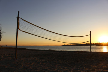 Beach Volleyball net at sunset