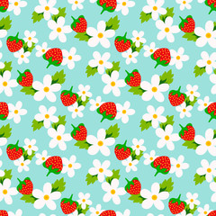 Wall Mural - Floral seamless pattern with strawberry