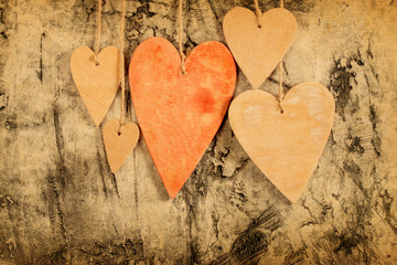 Wall Mural - Wood hearts close up