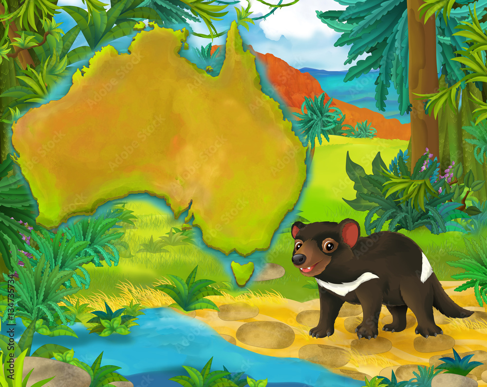 Cartoon tasmanian devil with continent map - illustration for children ...