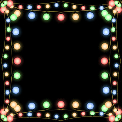 Poster - Glowing Christmas garlands vector frame black