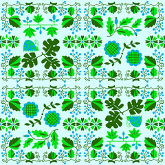 Poster - Floral seamless pattern with ladybird and vine. Geometrical background with flowers