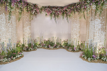 wedding backdrop with flower and wedding decoration