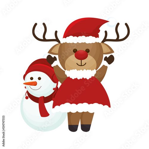 happy merry christmas reindeer card vector illustration design Stock Vector | Adobe Stock