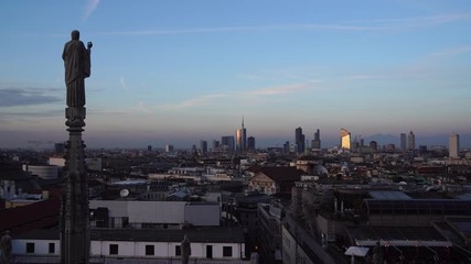 Canvas Print - Milan skyline with modern skyscrapers in Porta Nuova business district in Milan, Italy, at sunset.