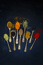 Indian Spices In Spoons