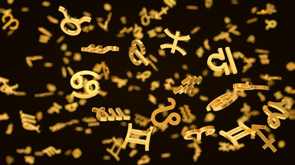 astrology themed 3d illustration with symbols.