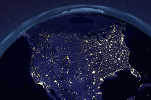 Planet Earth From Space Showing USA And Canada In Night With Enhanced Bump, 3D Illustration, Elements Of This Image Furnished By NASA