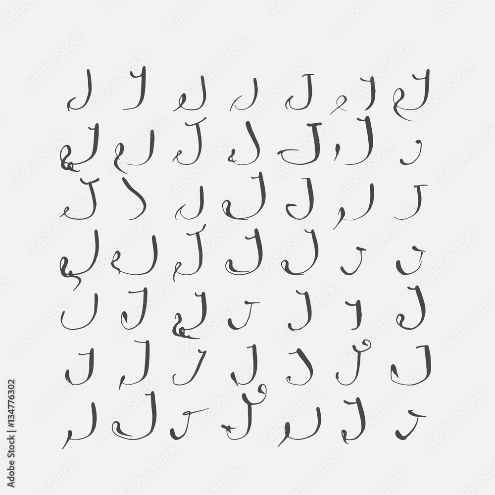 J With Rounded Edges Vector set of calligraphic letters J, handwritten with pointed nib ...