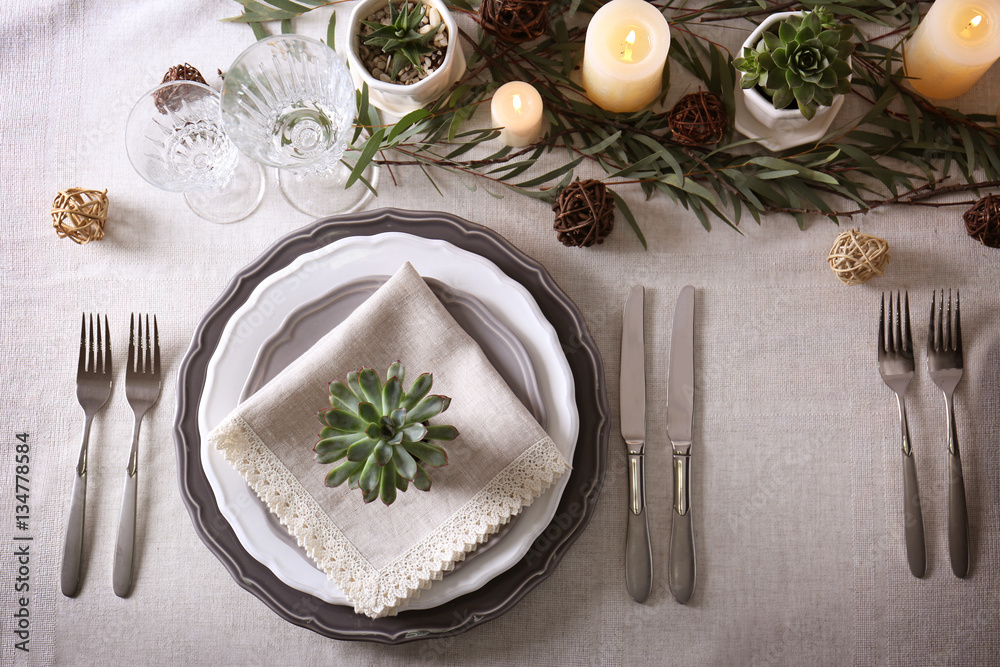 Table served with succulents for dinner