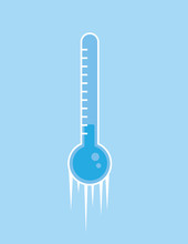 Blue Thermometer Ice Cold With Icicles
