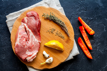 concept cooking meat steak on dark background top view