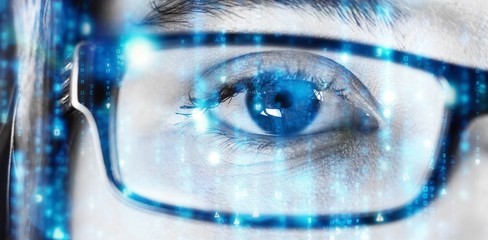 Poster - Composite image of digitally generated black and blue matrix
