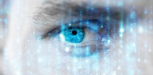 Poster - composite image of digitally generated black and blue matrix