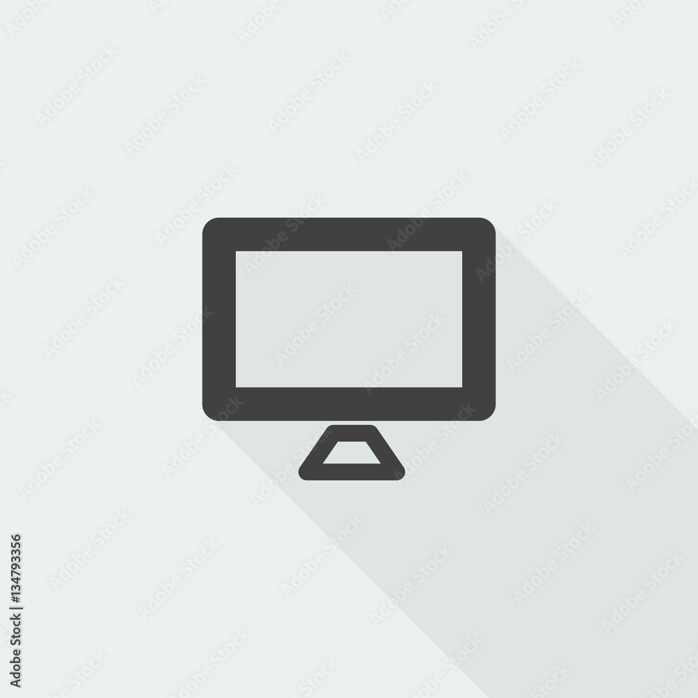 Black flat Computer Screen icon with long shadow on white backgr Stock ...