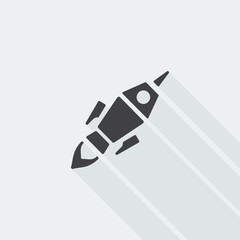 Wall Mural - black flat rocket launch icon with long shadow on white backgrou