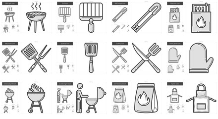 Wall Mural - Barbecue line icon set.